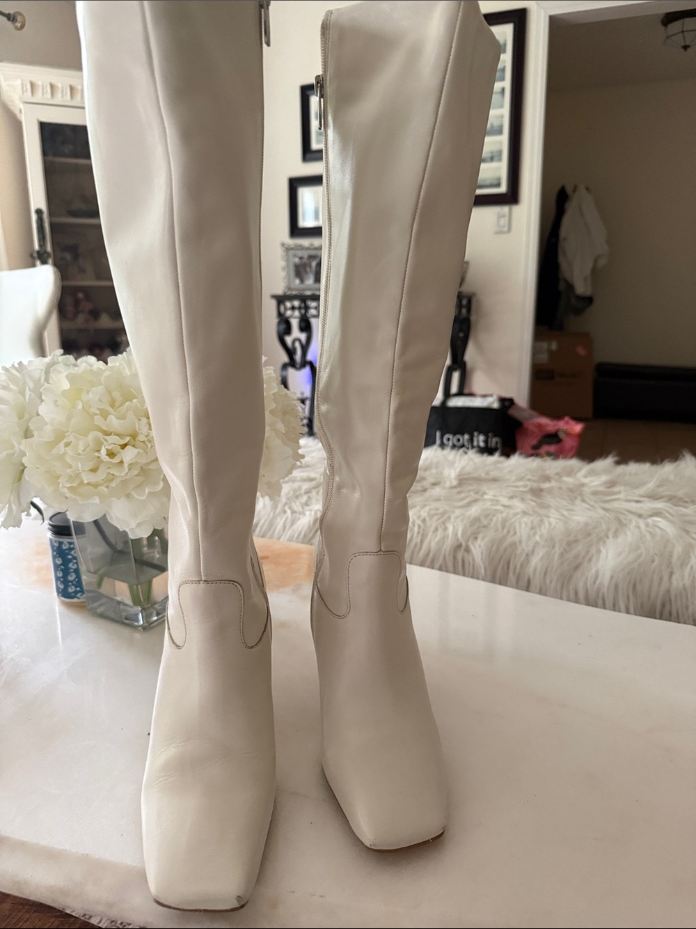 Vince Camuto Kalinder Leather Tall Boots in a creamy white/ecru shade. Size 7.5